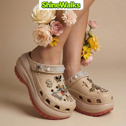 ShineWalks™ Soft Glow Charm Platform Clogs