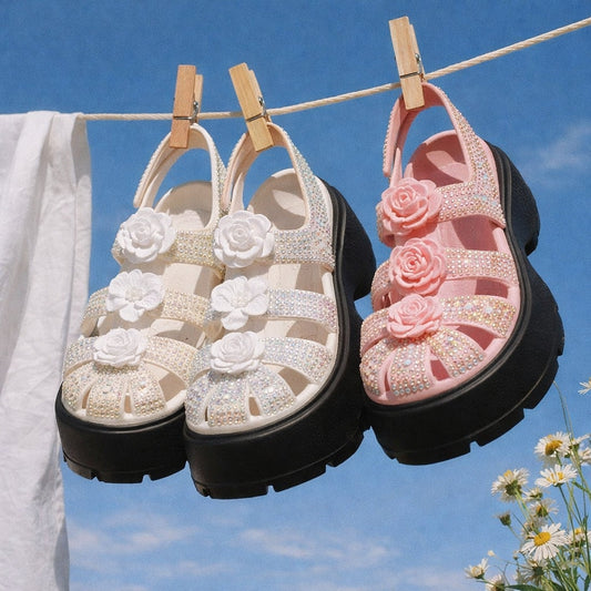 ShineWalks™ Cross Bloom Sandals, Elegant Handcrafted Crystal Design