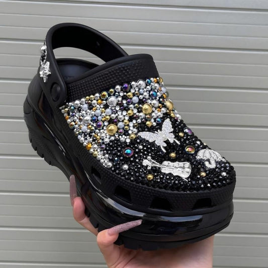 ShineWalks™ Dream Glow Luxe Platform Clogs – Midnight Black (8 cm)